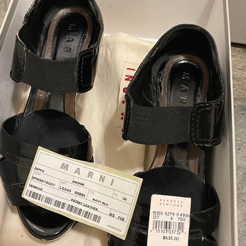 Marni Y2K Patent Leather Wedge Heels vintage black groovy